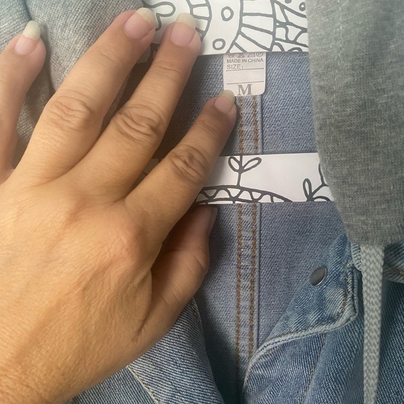 Denim Vest For Man or Woman Unisex Sleeveless Jacket Detachable Gray Hood Med - Picture 4 of 11